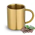 Edelstahlbecher Doppelwandige Kaffeebecher Edelstahl Bierkrug Tee Tasse Camping Tasse 400ml mit Griff für Reisen(Gold)