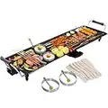 COSTWAY Electric XXL Teppanyaki Table Grill, 90 x 23CM Non-stick Griddle with Adjustable Temperature, BBQ Hot PLate Barbecue - Spatulas and 2 Rings Include for Indoor Outdoor