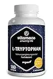 L-Tryptophane 500mg 180 Capsules - Qualité du Sommeil + Bonne Humeur - Acide Aminé Essentiel pur Naturellement Fermenté -180 Gélules Vegan - Qualité Allemande, sans Gluten et Additifs Inutiles