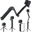 FitStill 3 Way Tripod for GoPro Hero 11/10/9/8/7/6/5/4/3/2/1 Session Max and Other Action Cameras, Detachable Extendable Selfie Stick Pole with Hand Grip Stand