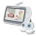 moonybaby QuadView 60 EMF Reduction Baby Monitor with 2 Remote Pan Tilt Cameras, 5 HD 720p Split-Screen, 20 Days Battery Life, No WiFi, 1000ft Range, 2-Way Audio, Lullabies, VOX/Voice Activation