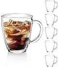 [6-Pack, 350 ml] Design•Master Premium Glass Coffee Mugs with Handle, Transparent Tea Glasses for Hot/Cold Beverages, Perfect Design for Americano, Cappuccinos, Tea and Beverage.