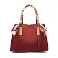 FANDARE Elegante Borsa da Donna Borsa a Mano Borsa a tracolla Spalla Borse Tote da donna Borsetta per Shopping Viaggio Partito Sacchetto con decorazione sciarpa di seta Borsetta in Pelle PU Rosso