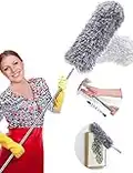 Feather Dusters for Cleaning Extendable, Microfibre Extendable Dusters Flexible Bendable Duster Long Pole Up to 100'' Anti-Scratch Cover, Washable, Cleaning High Ceiling Fans, Blinds, Cobweb