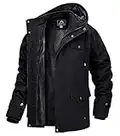 MAGCOMSEN Herren Winterparka Herrenjacke Warm Fleece Jacke Atmungsaktiv für Herren Gefüttert Mantel Outdoor Bomberjacke mit Abnehmbarer Kapuze Schwarz 3XL