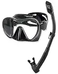 Phantom Aquatics Scuba Snorkeling Freediving Mask Snorkel Set, All Black