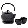 Cast Iron Teapot, Japanese Tetsubin Kettle Set with 2 Cups, Tea Infuser (1200 ml, Black)