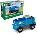 BRIO World - 33130 - Locomotive de Fret Bleue à pile - Train électrique avec connexion aimantée - Pour circuit de train en bois - Jouet pour garcons et filles dès 3 ans