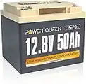 Power Queen Batterie Lithium 12V 50Ah 640Wh Batterie LiFePO4 Rechargeable Batterie d'alimentation 4000~15000 Cycles de Recharge pour Marine, Tondeuse à Gazon, Scooter électrique, Trolling Motor