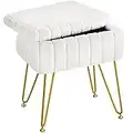 Greenstell Vanity Stool Chair Faux Fur with Storage, 19.4" H x 15.7" L x 11.8" W Soft Ottoman 4 Metal Legs with Anti-Slip Feet, Furry Padded Seat, Modern Multifunctional Chairs for Makeup, Bedroom