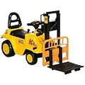 HOMCOM Tractor sin Pedales para Niños de +3 Años Carretilla Elevadora de Juguete con Horquilla Móvil Bocina y Asiento de Alamcenaje Oculto Carga 30 kg 86x27,5x47,5 cm Amarillo