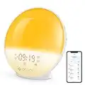 ecozy Sunrise Alarm Clock for Heavy Sleepers, Smart Wake Up Light with Sunrise/Sunset Simulation, App & Voice Controlled, Natural Sounds & FM Radio, 4 Alarms & Snooze, 7 Colors Night Light for Bedroom