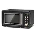 Moccha Compact Retro Microwave Oven, 0.7Cu.ft, 700-Watt Countertop Microwave Ovens w/5 Micro Power, Delayed Start Function, LED Display, Child Lock (Gold)