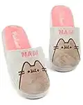 Pusheen Womens Slippers | Adults Teens Grey NAH or Brown Fur Plush Cat Character Design Options | Anime Cartoon Animal Slip On Mules House Shoes