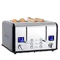 Toaster 4 Scheiben, CUSIMAX Toaster Edelstahl mit LED-Anzeige, 4 extra breite schlitze toaster schwarz, 2 individuelle Bedienfelder mit 6 Bräunungsstufen, Abbrechen, Aufwärmen & Auftauen Funktion