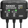 NOCO Genius GEN5X2, 2-Bank, 10-Amp (5-Amp Per Bank) Automatic Waterproof Smart Marine Charger, 12V Onboard Battery Charger, Battery Maintainer and Battery Desulfator with Temperature Compensation