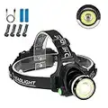 Headlamp, 2 in 1 Newest T6 Spot Zoomable+COB Board Flood Hardhat Light, 6000 Lumen Waterproof USB Rechargeable Hard Hat Head Lamp, Up-Close Work HeadLight with 4 Clips for Outdoor Camping Hunting