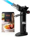 EurKitchen Premium Culinary Butane Torch with Gauge, Safety Lock, Adjustable Flame, Guard- Refillable Cooking Torch Lighter for Creme Brulee, BBQ, Baking, Soldering, Crafts- Butane Gas Not Included