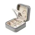 Vlando Travel Jewellery Box with Mirror for Rings Earrings Necklace, Small Faux Leather Storage Gift Case for Girls Women Mother Daughter (Grey)