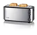 SEVERIN Grille-pain automatique 1 400 W, Toaster compact 2 fentes jusqu'à 4 tranches, Grille-pain électrique avec réglage du degré de brunissage & fonction décongélation, inox/noir, AT 2509