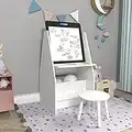 [en.casa] Escritorio Polivalente con Taburete Mesa Infantil con Pizarra y Caja Plegable Juego de Mesa con Pizarrón y Silla para Niños 88 x 51 x 49 cm Blanco