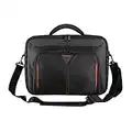 Targus Classic+ Clamshell Case Laptoptasche 14 Zoll, bequeme Umhängetasche mit gepolstertem Griff, Notebooktasche mit Reißverschluss-Arbeitsstation – Schwarz/Rot, CN414EU