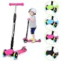 Yakimz Premium Kinderroller, Roller Kinder Scooter mit 3 LED Leuchtenden Räder, Höhenverstellbarer Dreiradscooter, Faltbar Tretroller, Cityroller für Jungen Mädchen 3-14 Jahre, Rosa