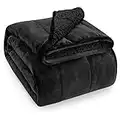 Wemore Sherpa Fleece Weighted Blanket for Adult 15 lbs Dual Sided Cozy Fluffy Heavy Blanket,Ultra Fuzzy Throw Blanket with Soft Plush Flannel Top,60 x 80 inches Black on Both Sides