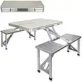 Aktive 52887 - Mesa de camping plegable con sillas, 135x86x67 cm, plegable de picnic con sillas, aluminio