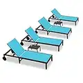 PURPLE LEAF Outdoor Chaise Lounge Chairs Set Recliner Adjustable Chair with Wheels and Table for Poolside Beach Patio Aluminum Reclining Sunbathing Lounger, Blue