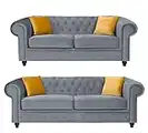 Sofas and More Hilton Chesterfield style Grey French Velvet fabric 3+2 Seater sofa set (3+2 Seater)