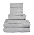 GLAMBURG Ultra Soft 8 Piece Towel Set - 100% Pure Ring Spun Cotton, Contains 2 Oversized Bath Towels 27x54, 2 Hand Towels 16x28, 4 Wash Cloths 13x13 - Ideal for Everyday use, Hotel & Spa - Light Grey