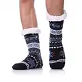 DYW Mens Fuzzy Slipper Socks Warm Thick Heavy Thermal Fleece lined Fluffy Winter Non Slip Socks (Dark Blue A)