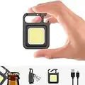 Mini COB Torch Rechargeable, Keyring Flashlight Rotatable COB 4 Light Modes with Bottle Opener, Multifunctional Portable Pocket Light with Magnetic Base Hook for Repair, Emergency, Garage and Camping