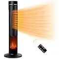 Electric Space Heater for Large Room - 36" Ceramic Tower Space Heater for Room Heating w/Thermostat, Fast Heating, 3D Realistic Flame, Oscillating, Remote Control, Ideal for Home/Livingroom