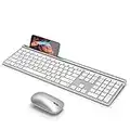 CHESONA Wireless Keyboard and Mouse Combo, Bluetooth Rechargeable Full Size Multi-Device (Bluetooth 5.0+3.0+2.4G) Wireless Keyboard Mouse Combo for Mac OS, iPad OS, iOS, Windows, Android, Silver White