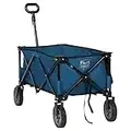 TIMBER RIDGE Collapsible Outdoor Folding Wagon Cart Heavy Duty Camping Patio Shopping Garden Cart with Side Bag Cup Holder,Blue