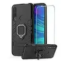 DESCHE Compatible pour Coque Honor 9X avec Anneau Coque + Verre Trempé Protection Ecran, Compatible avec Le Support de Voiture magnétique - Noir