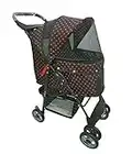 AmorosO 4 Wheels Pet Convenient Stroller | Portable Jogger Stroller for Small Medium Dogs Cats | Travel Folding Puppy Carrier Waterproof with Storage Basket (Pink Polka Dot)