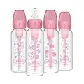 Dr. Brown’s Natural Flow® Anti-Colic Options+™ Narrow Baby Bottles 8 oz/250 mL, with Level 1 Slow Flow Nipple, 4 Pack, Pink Floral, 0m+