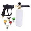 Stone Banks Pressure Washer Snow Foam Cannon Lance Gun, 1L Adjustable 1/4" Quick Release Foam Cannon Bottle Soap Dispenser with 5 Color Nozzles and Foam Lance Gun for Car Wash, Courtyard Cleaning