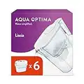 Aqua Optima Liscia Jarra de Filtro de Agua y 6 Cartuchos de Filtro de Agua Evolve+ de 30 Días, Capacidad de 2,5 litros, Para la Reducción de Microplásticos, Cloro, Cal e Impurezas, Blanco