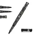 TACRAY Titanium Pen in Black Ink BP Refill Made in Germany, Tactical Pen with Glass Breaker Tip for Emergency Escapes or Self-defense Survival, Cap-designed Smooth Writing Gift Pen-Shiny Black