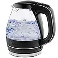 OVENTE Glass Electric Kettle Hot Water Boiler 1.5 Liter Borosilicate Glass Fast Boiling Countertop Heater - BPA Free Auto Shut Off Instant Water Heater Kettle for Coffee & Tea Maker - Black KG83B