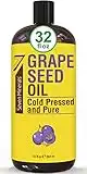 Pure Cold Pressed Grapeseed Oil - Big 32 fl oz Bottle - Non-GMO, Hexane Free, Natural & Lightweight Grape Seed Oil for All Skin Types and Hair - Perfect Carrier Oil for Massage Therapy & Aromatherapy