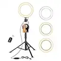 UBeesize Selfie Ring Light with Tripod Stand & Cell Phone Holder for Live Stream/Makeup, Mini Led Camera Ringlight for YouTube Videos/Photography(Black)