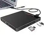 External CD DVD Drive USB 3.0 Type-C Portable CD/DVD +/-RW Burner Reader Writer Rewriter with SD/TF & 2 USB, Optical CD ROM Drive DVD Player for Laptop PC Windows 11/10 Mac MacBook Pro Air Apple iMac