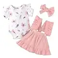 Borlai Newborn Baby Girl Floral Suspender Skirt Outfits Short Sleeve Ruffle Romper Dress Clothes Set Pink