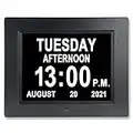 Digital Calendar Day Clock Extra Large Clear Day Date Time Dementia Clocks for Senior Elderly Impaired Vision Memory Loss Alzheimer's with 12 Alarms 12/24h AM/PM Auto-Dim ( 8 inch black)