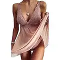 Joligiao Robe de Lingerie Sexy Femmes Ensembles de Lingerie Dentelle Soutien-Gorge Col V Robes Dos Nu Voir à Travers des vêtements de Nuit Lingerie,Rose,S